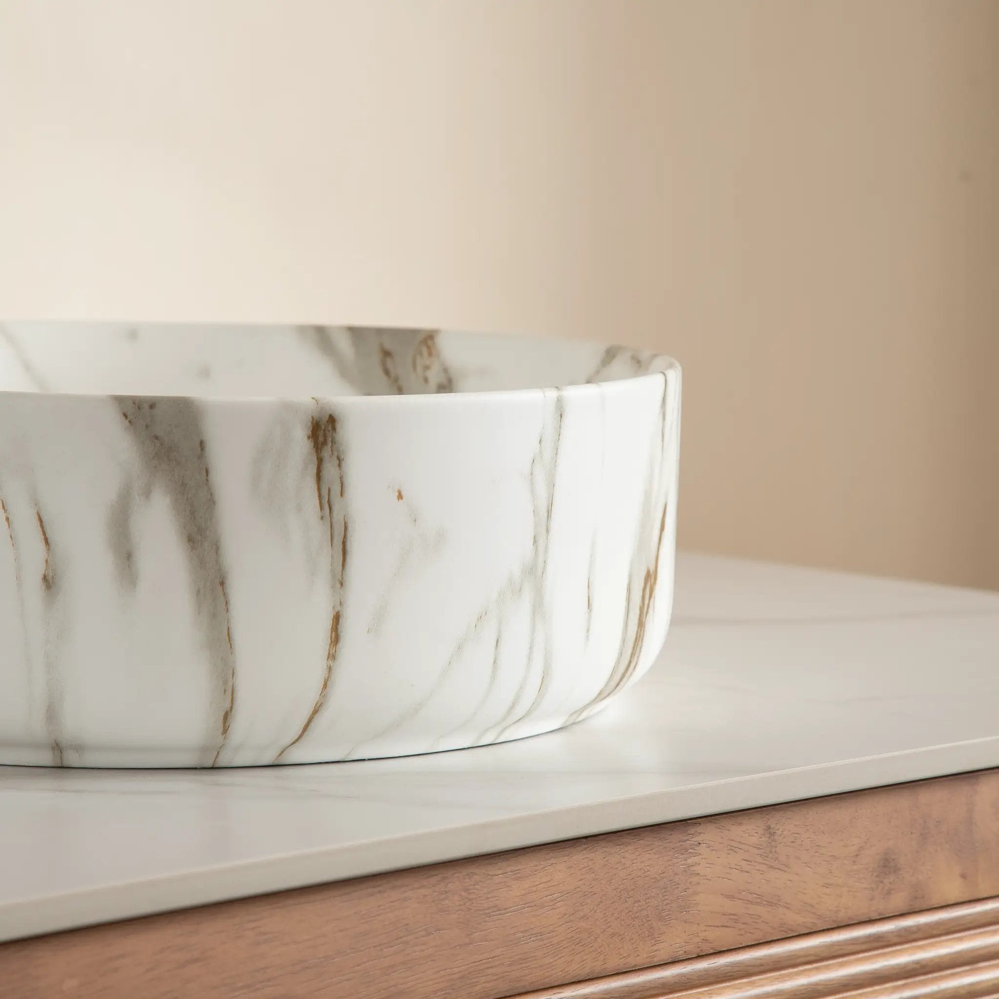 14'' Bathroom Sink, Round Vessel Ceramic Sink with Stone Pattern by HouseOfZazla