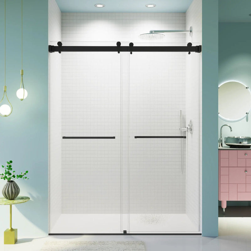 Frameless Double Sliding Shower Door In, Thick Tempered Glass, Reversible Installation by HouseOfZazla