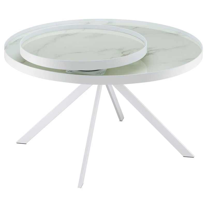 Briggs Round Marble Printed Glass Top Coffee Table White by Unique Piece Furniture