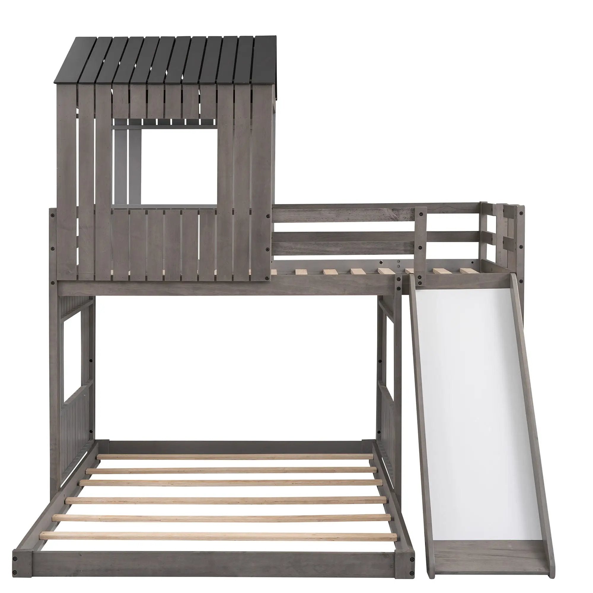 Loft Bunk Bed With Playhouse, Farmhouse, Ladder, Slide And Guardrails by Unique Piece Furniture