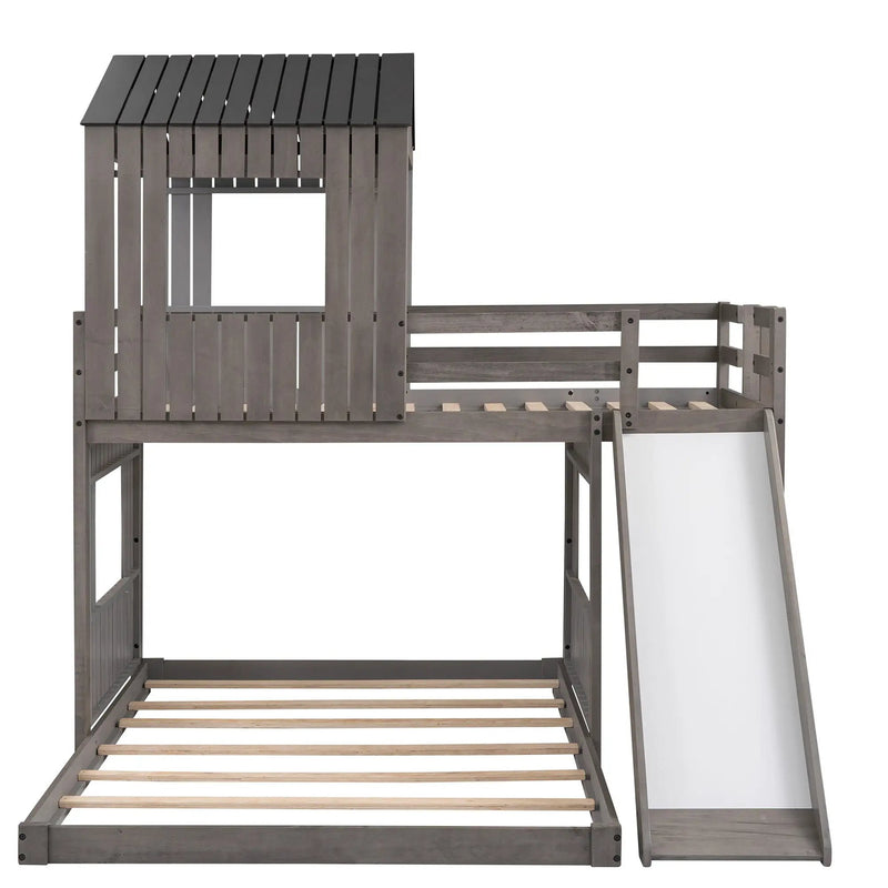 Loft Bunk Bed With Playhouse, Farmhouse, Ladder, Slide And Guardrails by Unique Piece Furniture