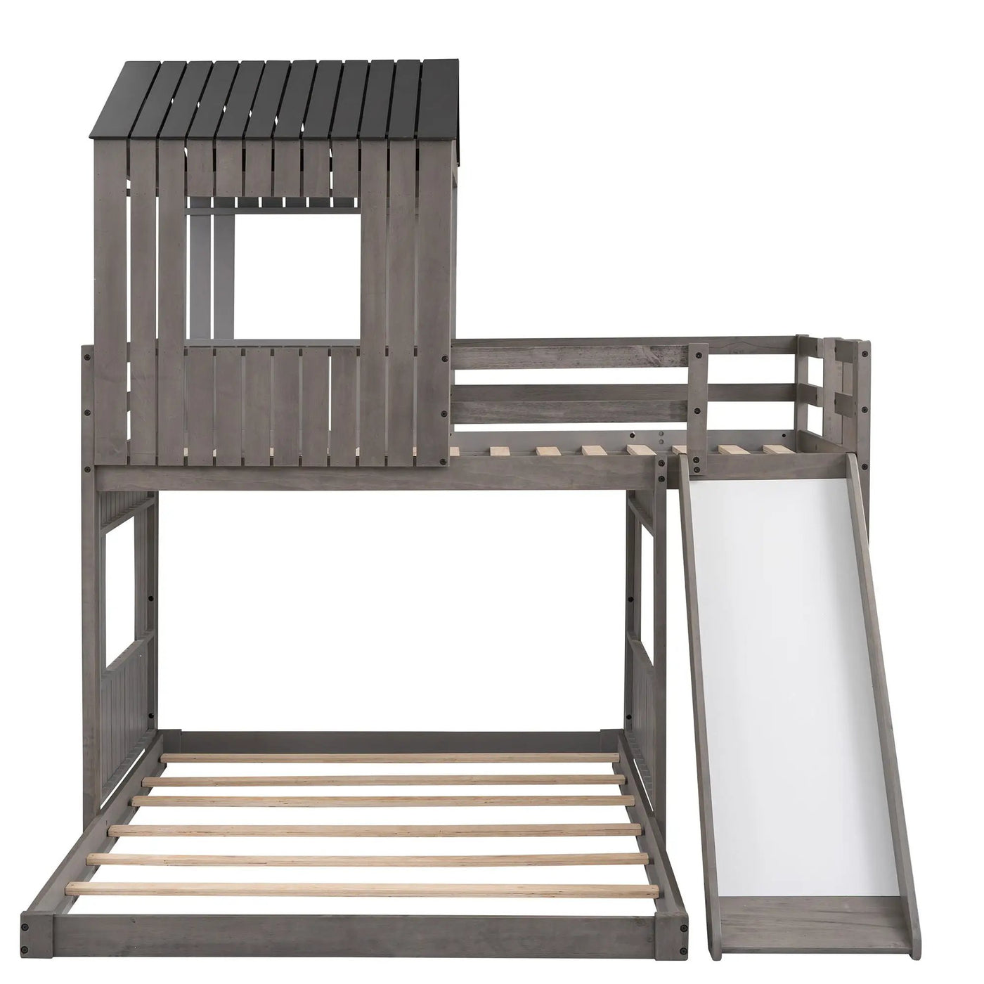 Loft Bunk Bed With Playhouse, Farmhouse, Ladder, Slide And Guardrails by HouseOfZazla