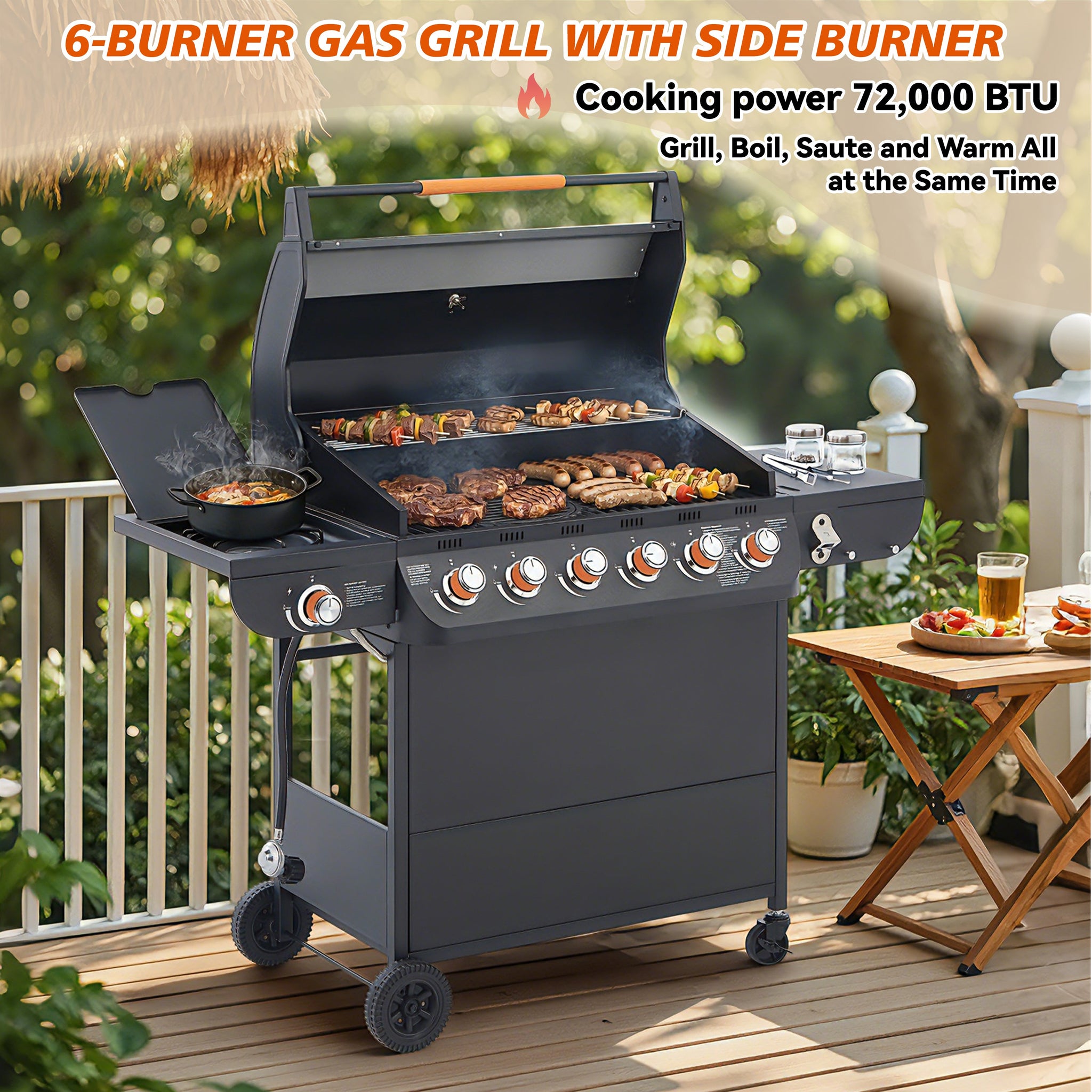 6 Burner BBQ Propane Gas Grill with Side Burner by HouseOfZazla