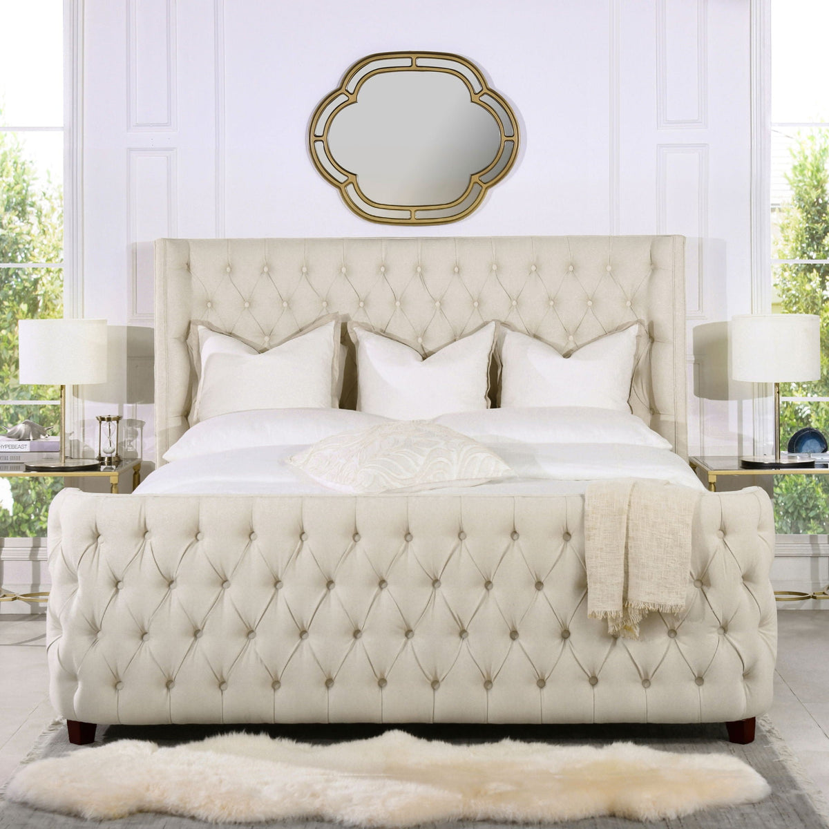 Tufted Panel Bed with Wingback Headboard and Footboard - Multiple Colors, photo 4 of 40