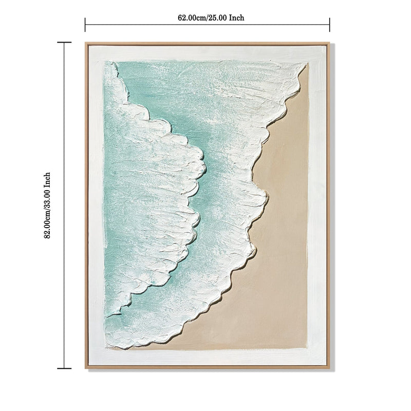 24x32 Framed Ocean Wave Wall Art Set with 3D Plaster Texture - Aqua, photo 3 of 10