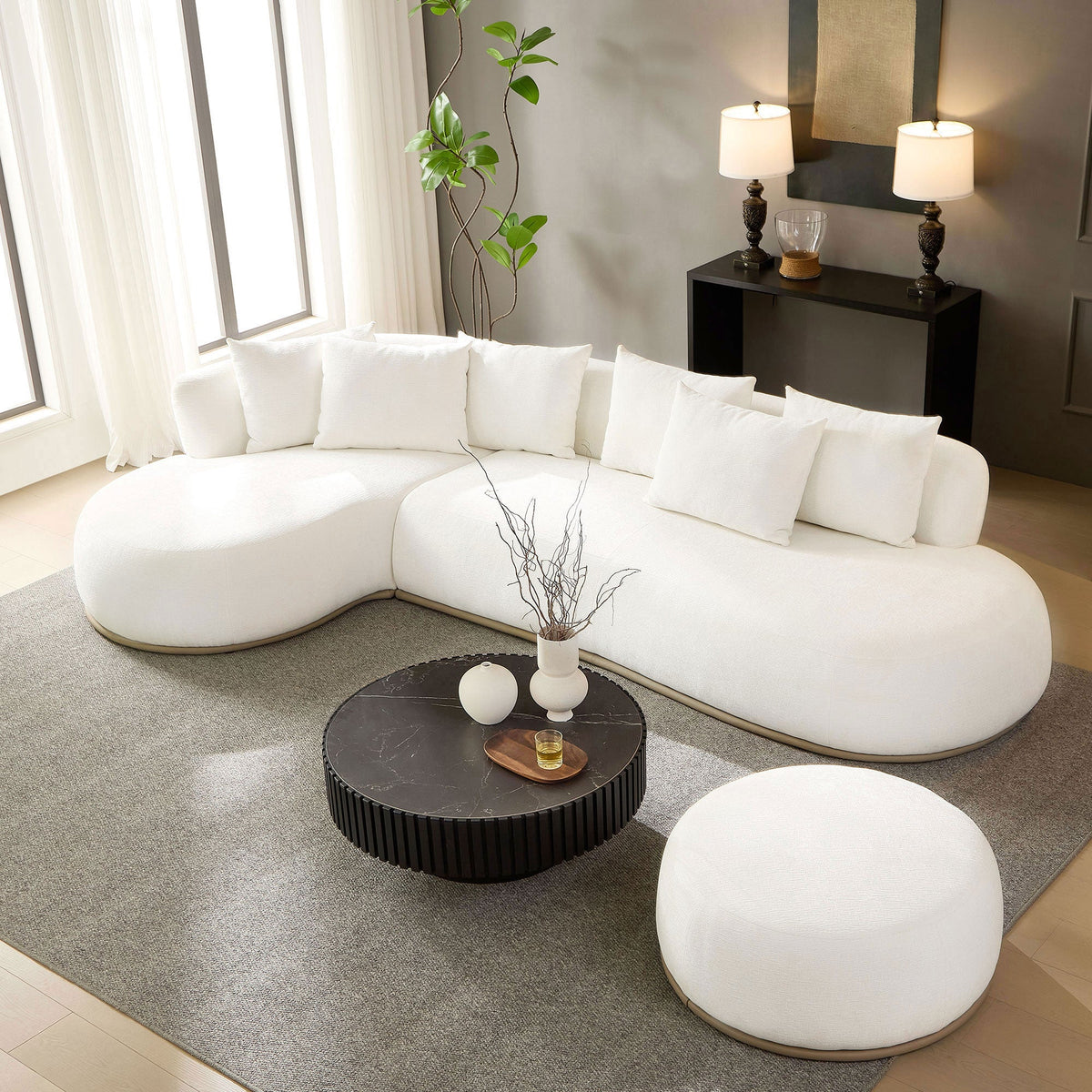 Oversized L-Shape Sectional Sofa with Ottoman with Spacious Seating - Beige, photo 2 of 10