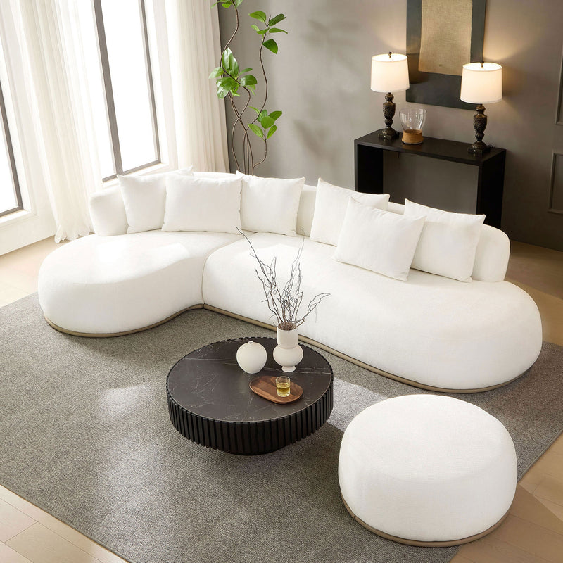 Oversized L-Shape Sectional Sofa with Ottoman with Spacious Seating - Beige, photo 2 of 10
