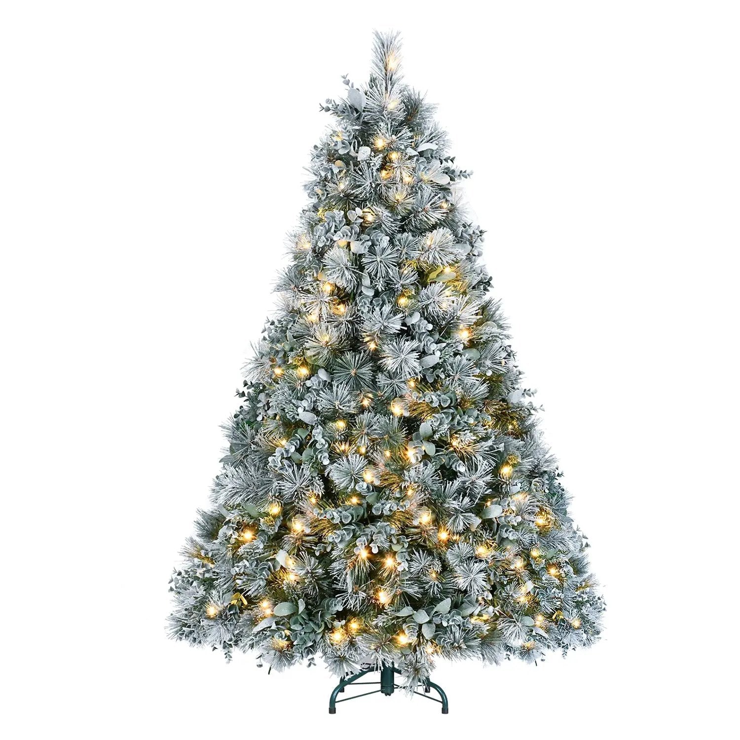 4FT Prelit Flocked Christmas Tree With Pine Needles & Eucalyptus Leaves by HouseOfZazla