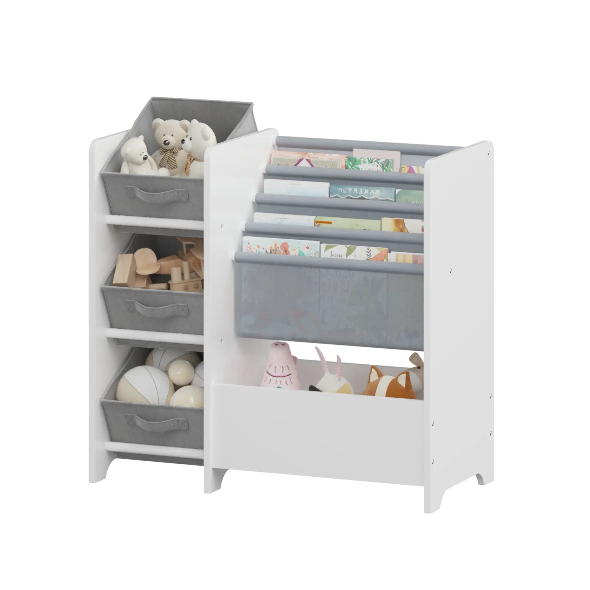 Bookshelf And Toy Storage Organizer, Multifunctional 4 Tier With 3 Collapsible Drawers - White by HouseOfZazla