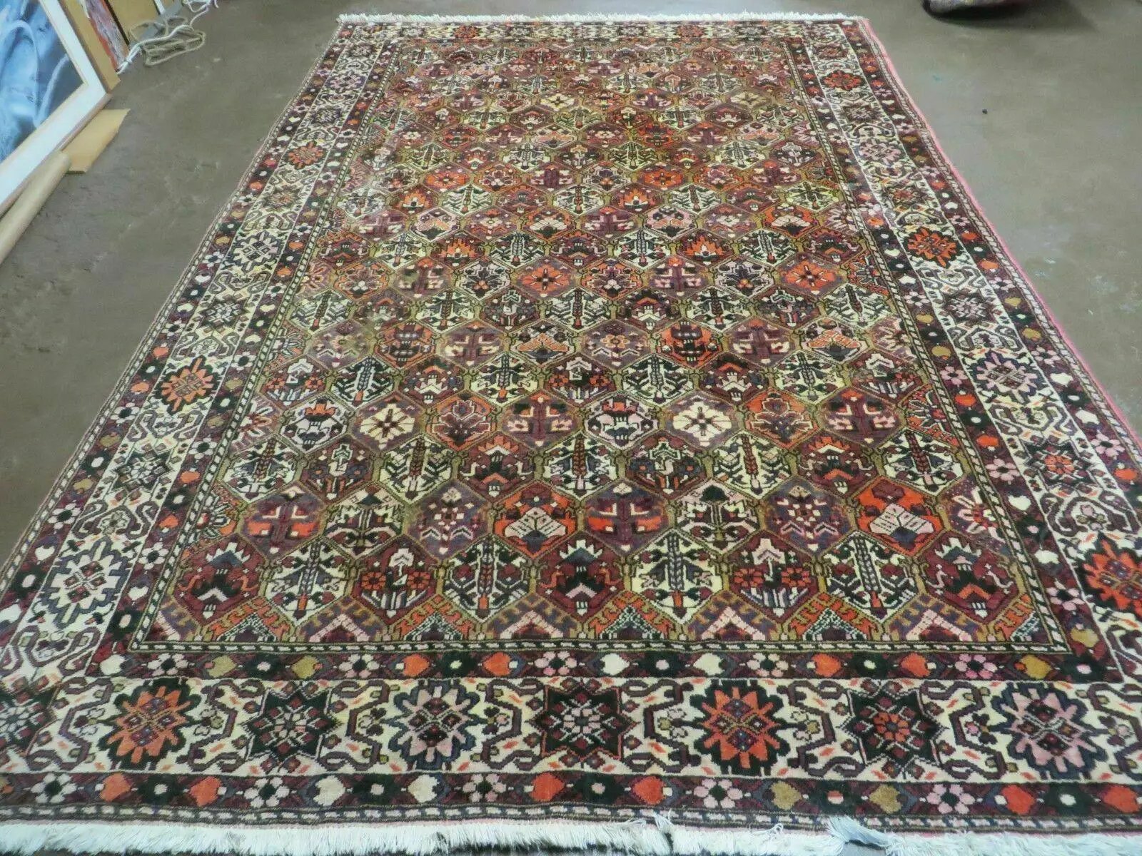 Antique Persian Bakhtiari Rug 7x10 - Multicolor Repeated Panel Design - Vegetable Dyed Rug - Hand Knotted Wool Room Sized Oriental Carpet 7 x 10 Rug by Jewel Rugs