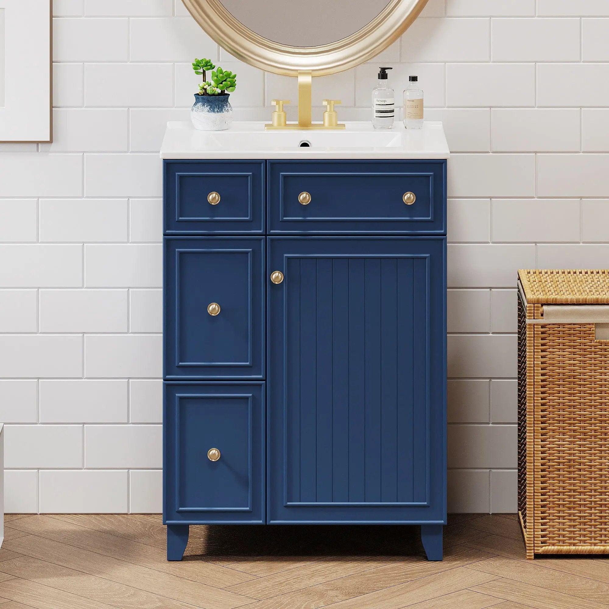 Transitional Style Bathroom Vanity Cabinet With Ceramic Sink by Unique Piece Furniture