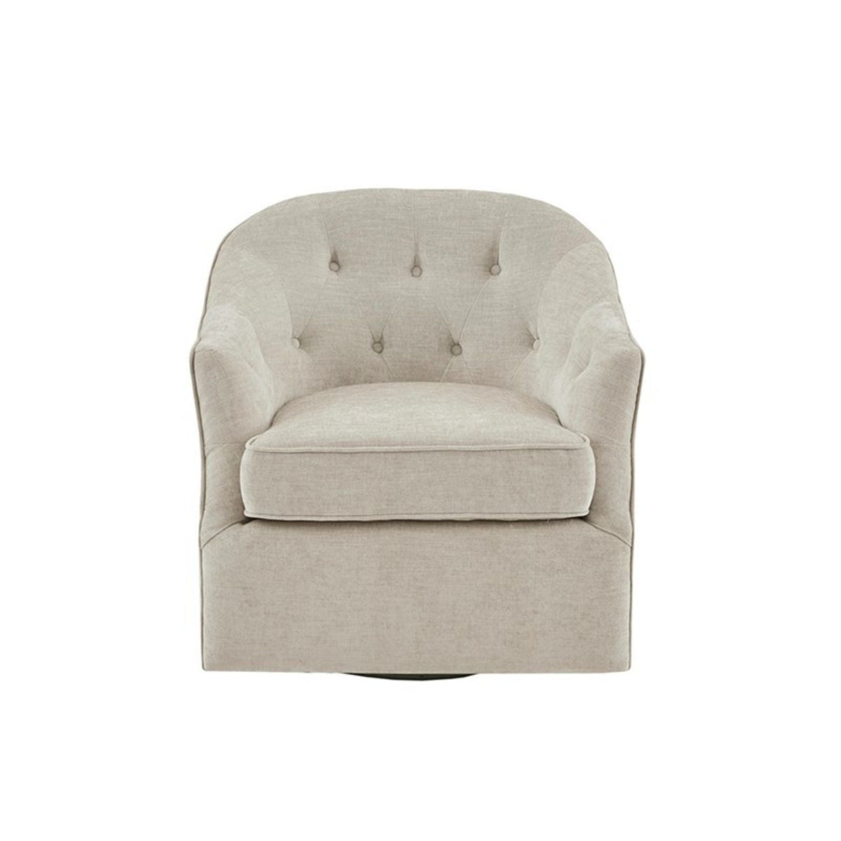 Beige Swivel Chair with 360 Degree Rotation - Solid Wood Frame