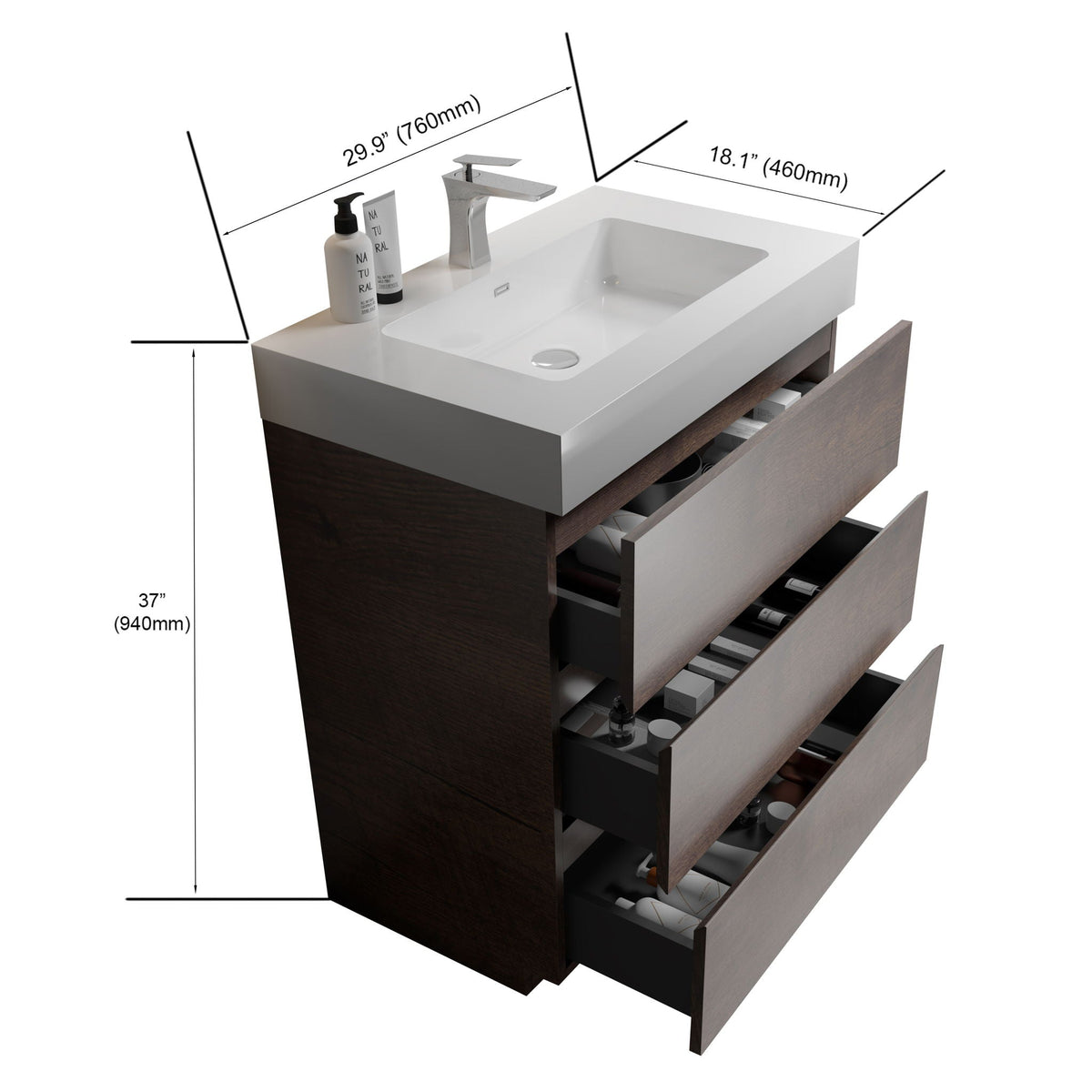 Alice Bathroom Vanity with Large Storage and One-Piece Sink Basin – Black or White, photo 14 of 24