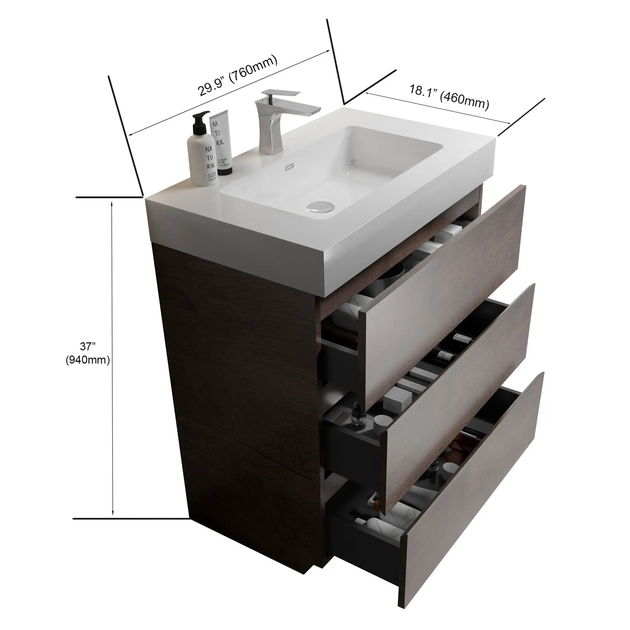 Alice - Bathroom Vanity With Large Storage Freestanding Bathroom Vanity, Sink For Modern Bathroom, One-Piece Sink Basin Without Drain And Faucet by Unique Piece Furniture