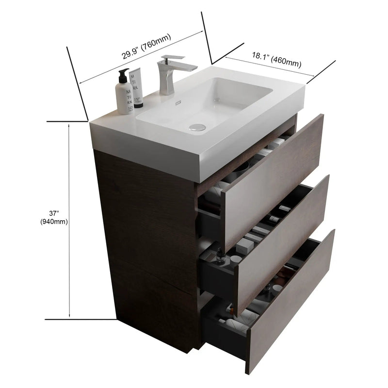 Alice - Bathroom Vanity With Large Storage Freestanding Bathroom Vanity, Sink For Modern Bathroom, One-Piece Sink Basin Without Drain And Faucet by Unique Piece Furniture