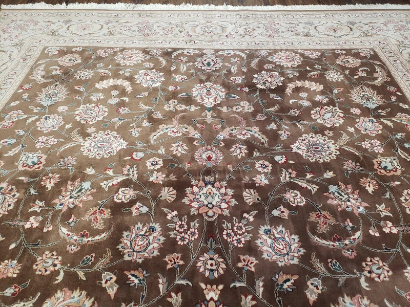 Vintage Pak-Persian Area Rug 9x12, Wool Hand-Knotted Spice Brown & Ivory Traditional Fine Oriental Carpet, Pakistani Carpet, 9 x 12 Fine Rug by Jewel Rugs
