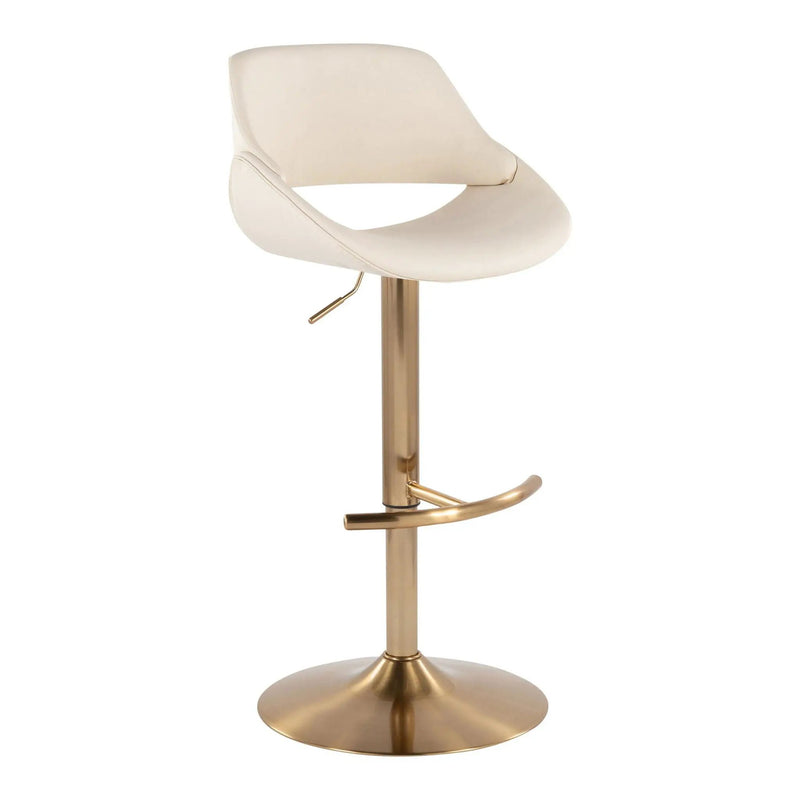 Fabrico - Contemporary Adjustable Barstool With Swivel With Rounded T Footrest (Set of 2) - Gold / Cream by Unique Piece Furniture