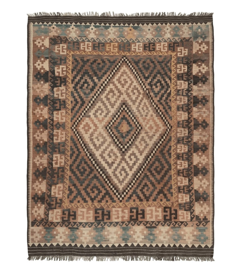 Antique Persian Tribal Kilim Rug 9x12, Zig Zag Pattern Kilim, Zarand Rug, Wool, Earth Tone Colors by Jewel Rugs