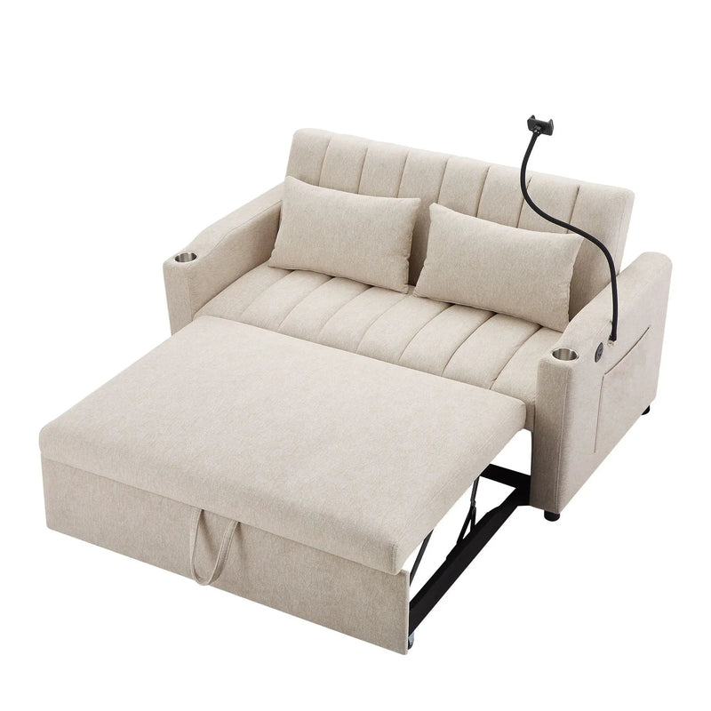 Convertible Sofa Bed Loveseat Sofa With Three USB Ports, Two Side Pockets, Two Cup Holders And 360° swivel Phone Holder For Living Room by HouseOfZazla