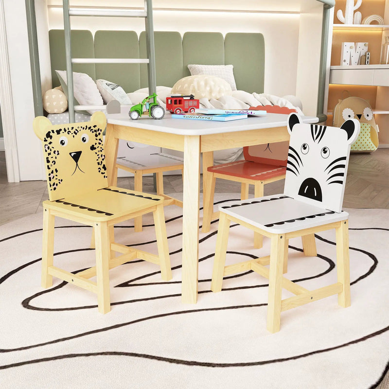 Kids Table And Chair Set With Cartoon Animals Design - White by HouseOfZazla