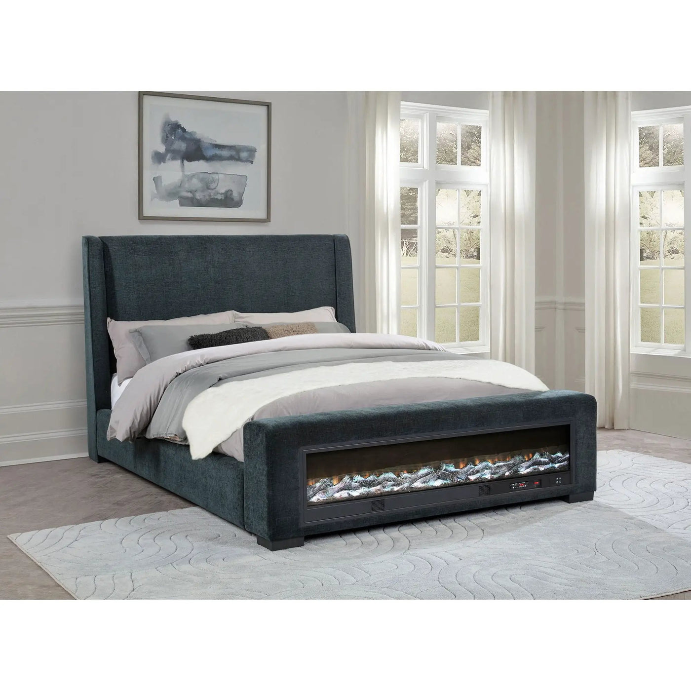Sebastian - Upholstered Bed With Built-In Flame Visualizer And Bluetooth Speaker by HouseOfZazla