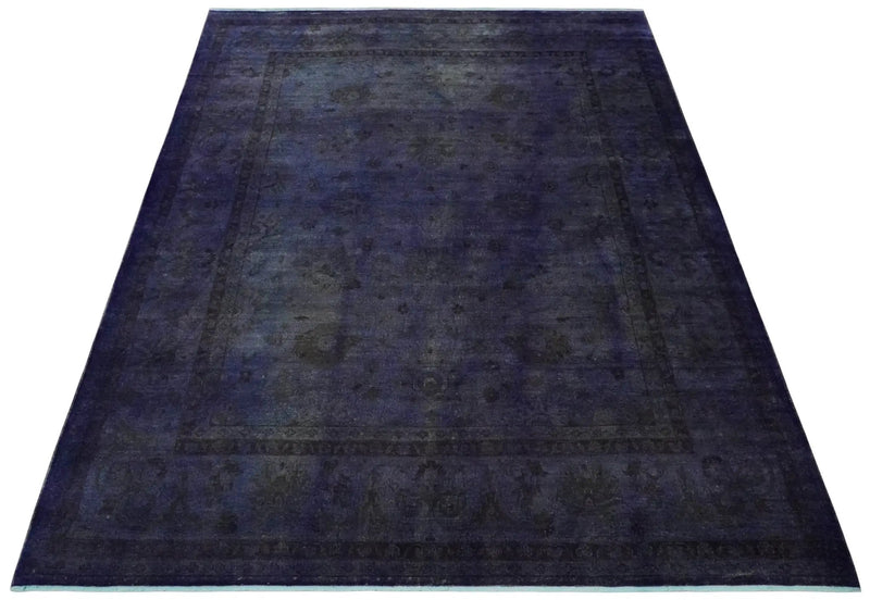 8.4x11.5 Overdyed Royal Dark Purple Hand Knotted Traditional Oushak Wool Area Rug by The Rug Decor