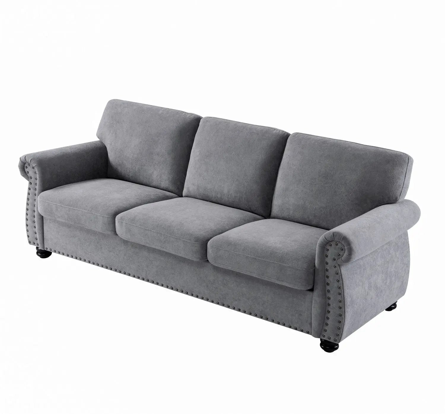 Soft Sofa, Upholstered 3 Seater Couch With High Density Foam, Loose Back Cushions And Turned Legs by HouseOfZazla