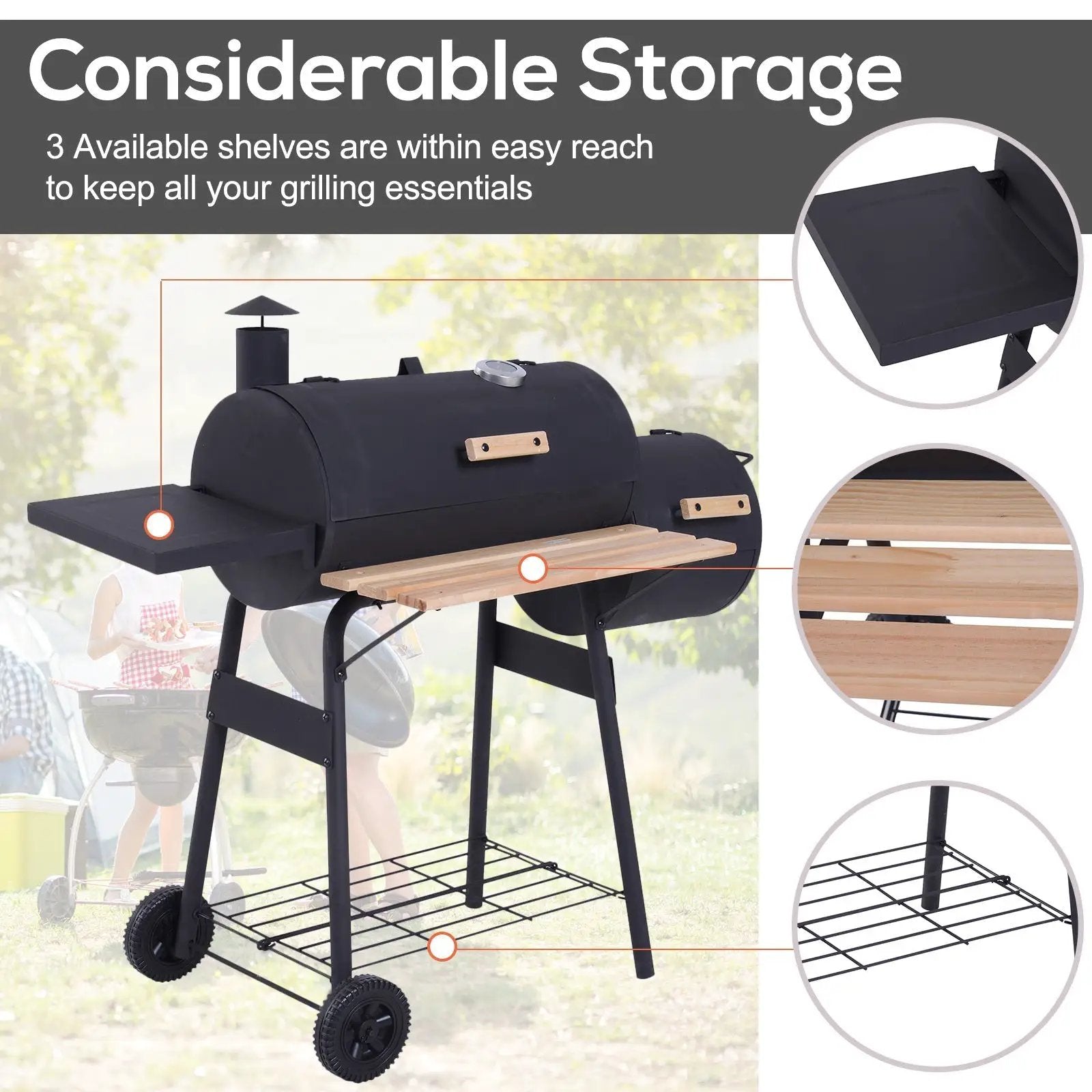 Outsunny 48' Steel Portable Backyard Charcoal BBQ Grill and Offset Smoker Combo by HouseOfZazla