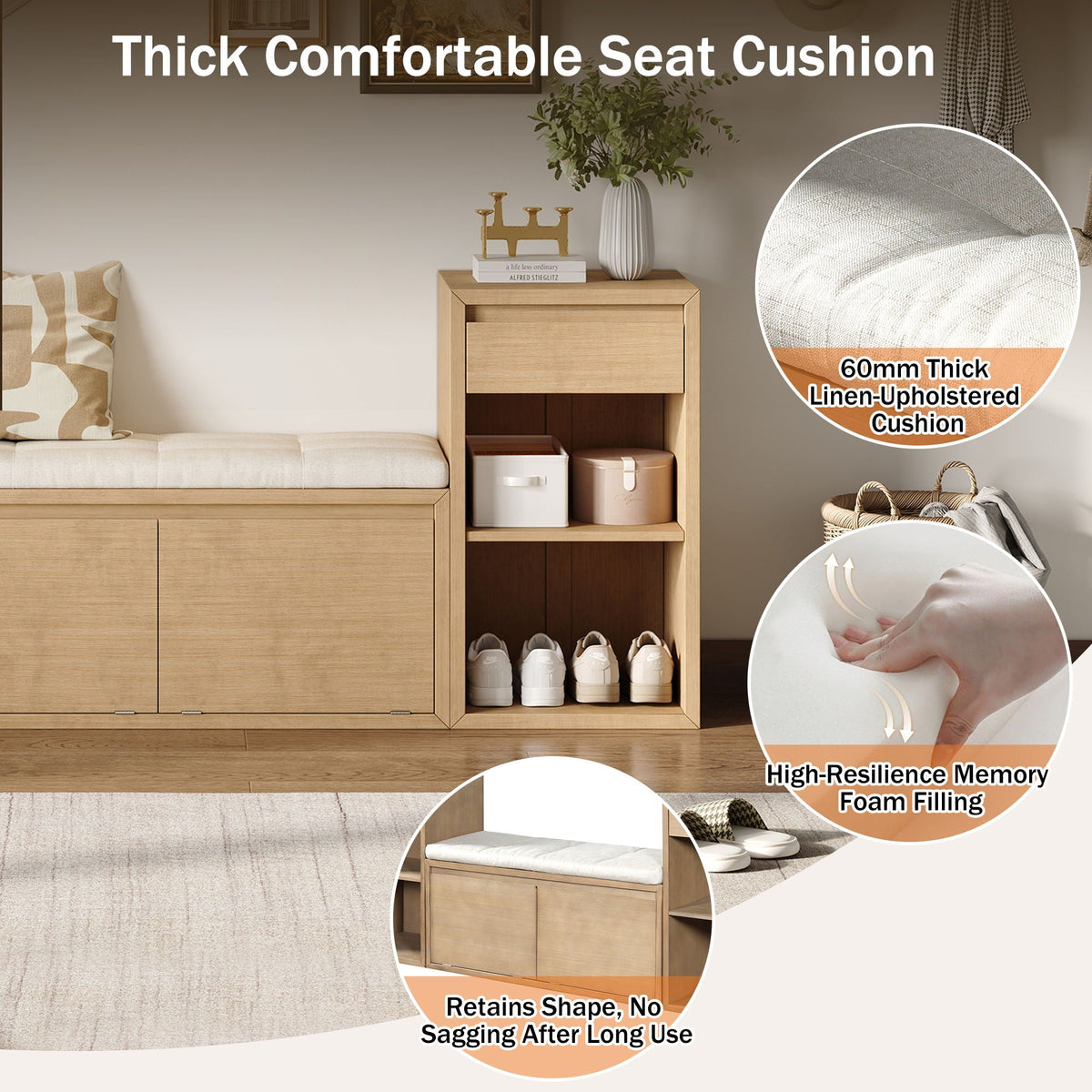 Entryway Storage Bench with Cushion, Drawers & Open Shelves - Choice of Color, photo 35 of 40