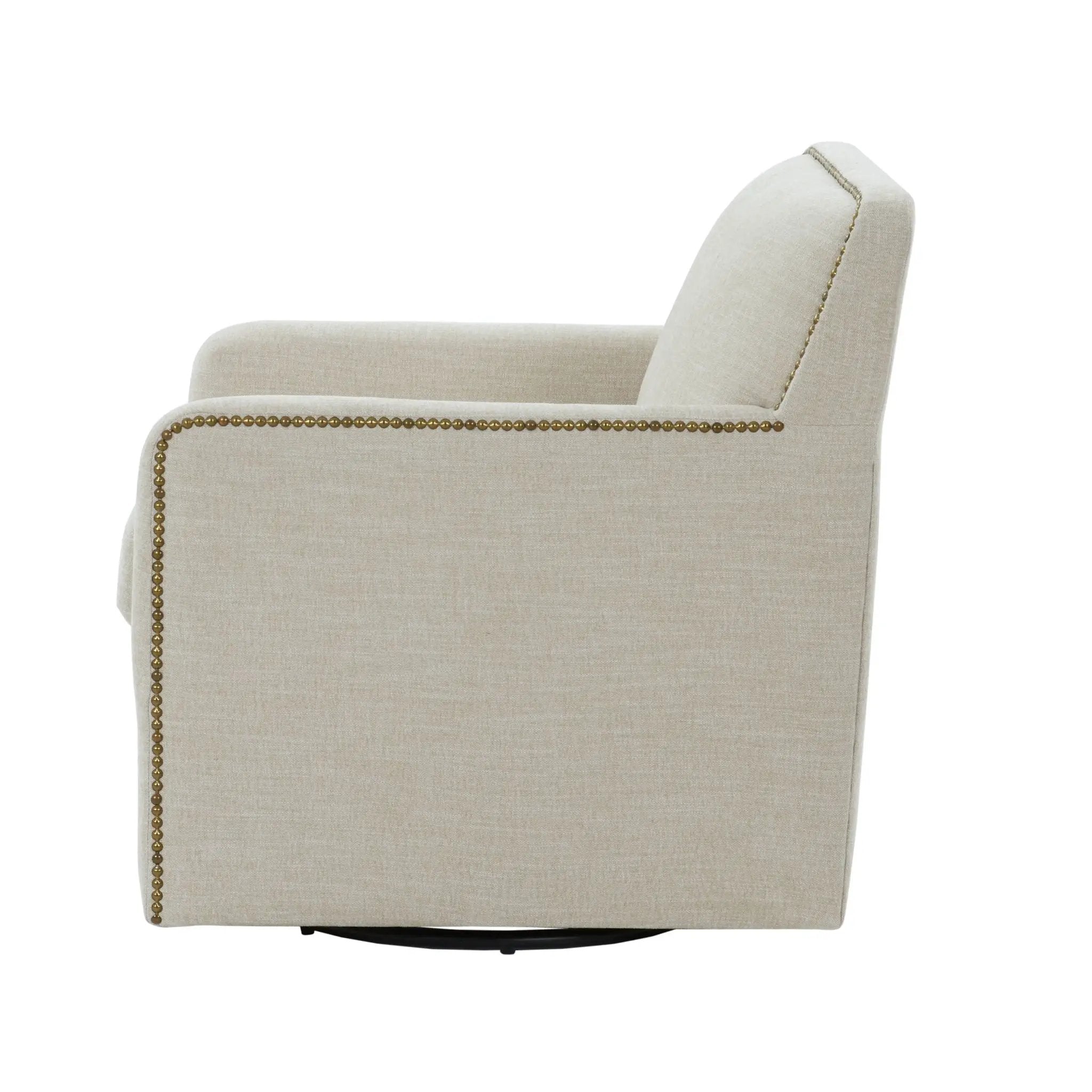 Tolland - Swivel Accent Chair With Antique Brass Nailhead Trim - Beige by HouseOfZazla