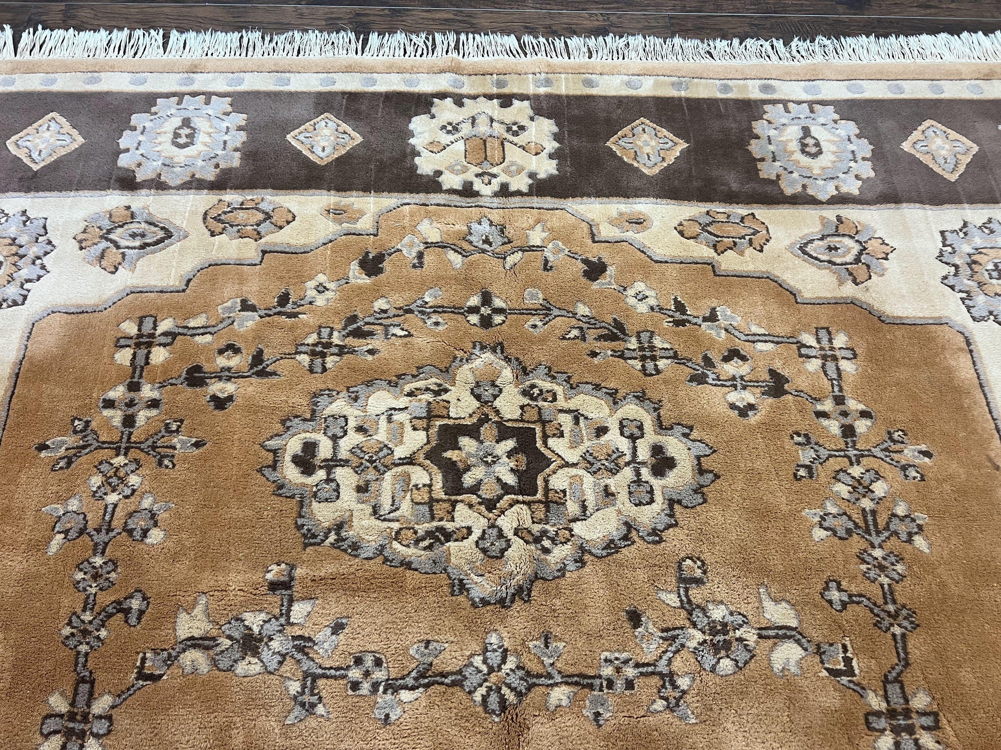 Indian Oushak Rug 8x10, Wool Hand Knotted Vintage Carpet by Jewel Rugs
