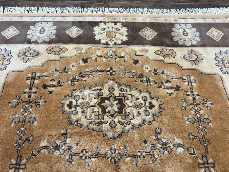 Indian Oushak Rug 8x10, Wool Hand Knotted Vintage Carpet by Jewel Rugs