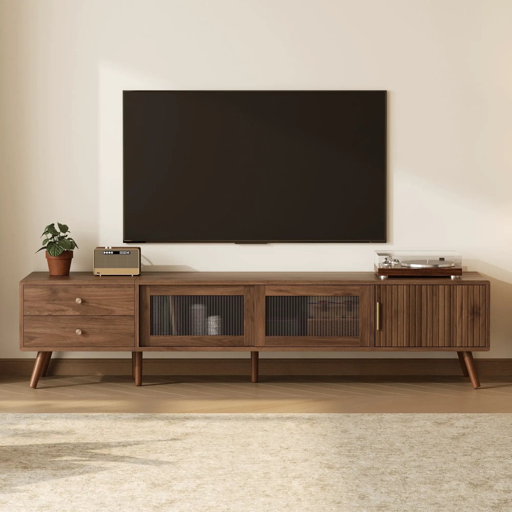 76" TV Stand, Entertainment Center With Storage Cabinets, TV Media Console Table For Living Room - Natural by Unique Piece Furniture
