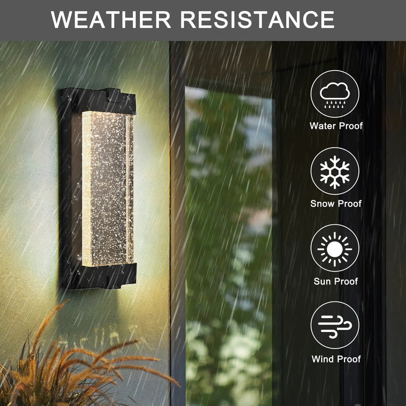 Black Aluminum Outdoor Wall Light with Bubble Crystal by HouseOfZazla