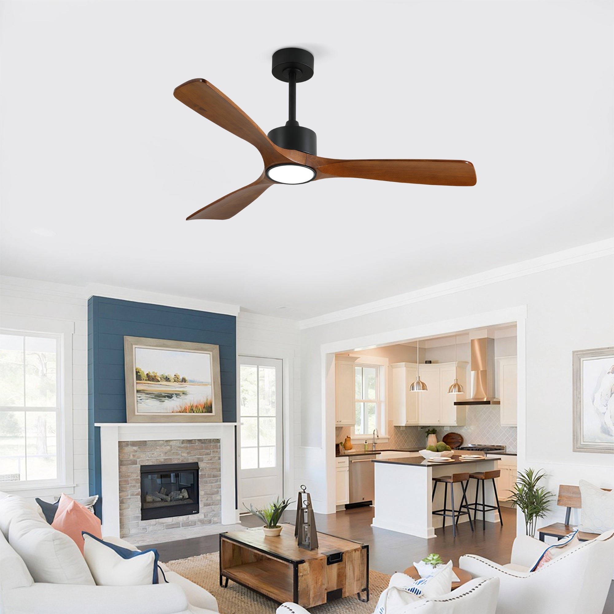 52 Inch Solid Wood Ceiling Fan with Light Kit and Remote Control by HouseOfZazla