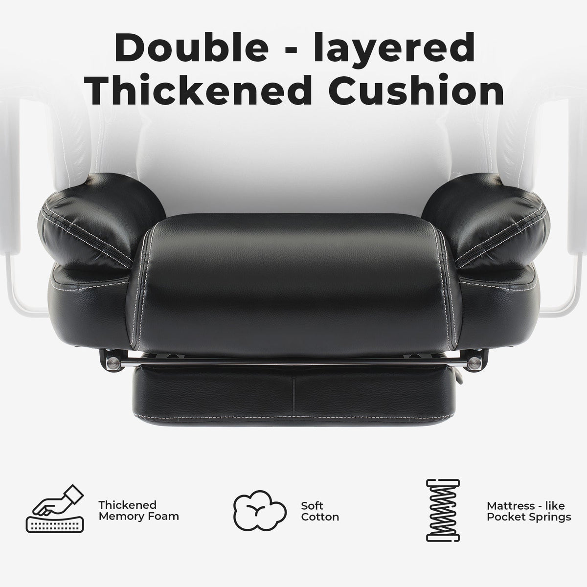 Ergonomic Office Chair with Lumbar Support and Liftable Headrest - Black PU Leather, photo 5 of 10