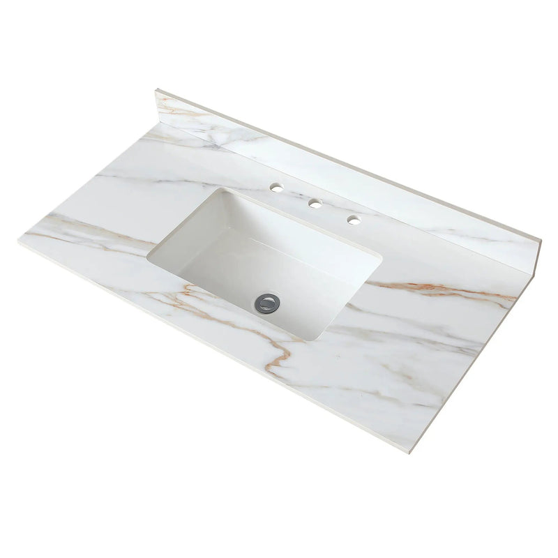Vanity Top With Undermount Sink And Backsplash, Sintered Stone by HouseOfZazla