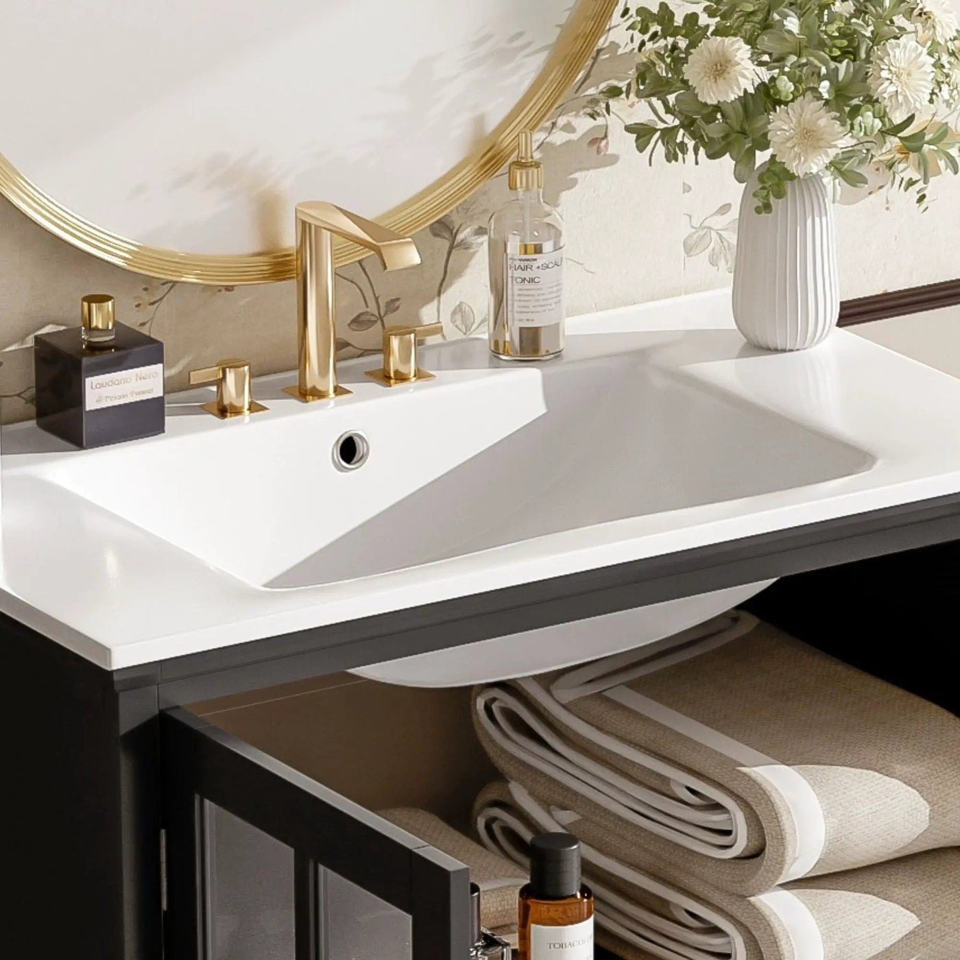 Modern Bathroom Vanity With Ceramic Sink, Tempered Blurred Glass Doors by HouseOfZazla