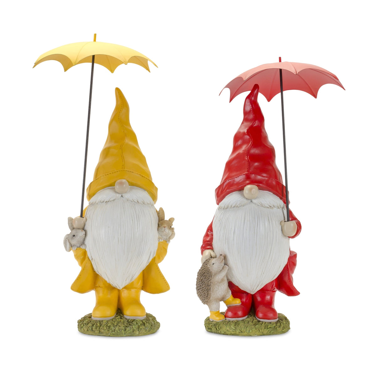 Garden gnome with umbrella and woodland animals (set of 2)