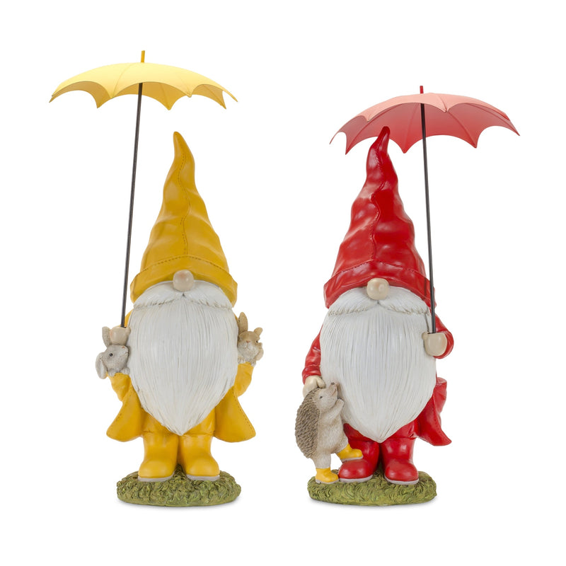 Garden gnome with umbrella and woodland animals (set of 2)