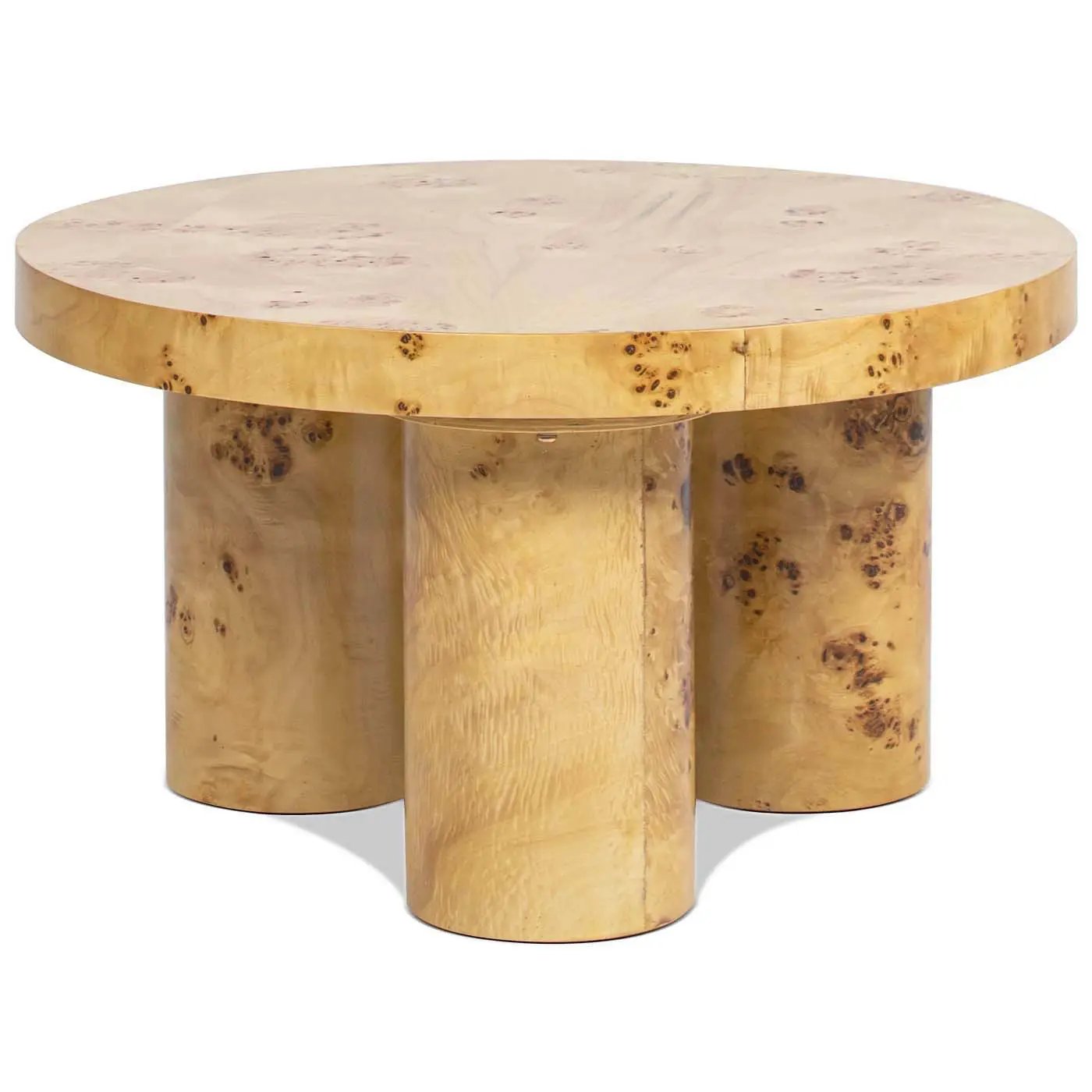 Nebula - Round Pillar Leg Coffee Table - Warm Natural Brown Burl by HouseOfZazla
