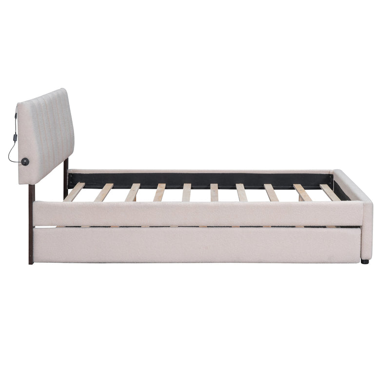 Teddy Fleece Full Size Upholstered Platform Bed with Twin Trundle by HouseOfZazla
