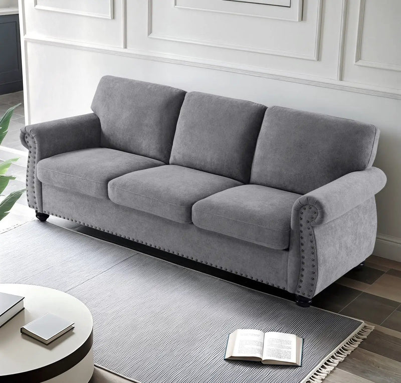 Soft Sofa, Upholstered 3 Seater Couch With High Density Foam, Loose Back Cushions And Turned Legs by Unique Piece Furniture