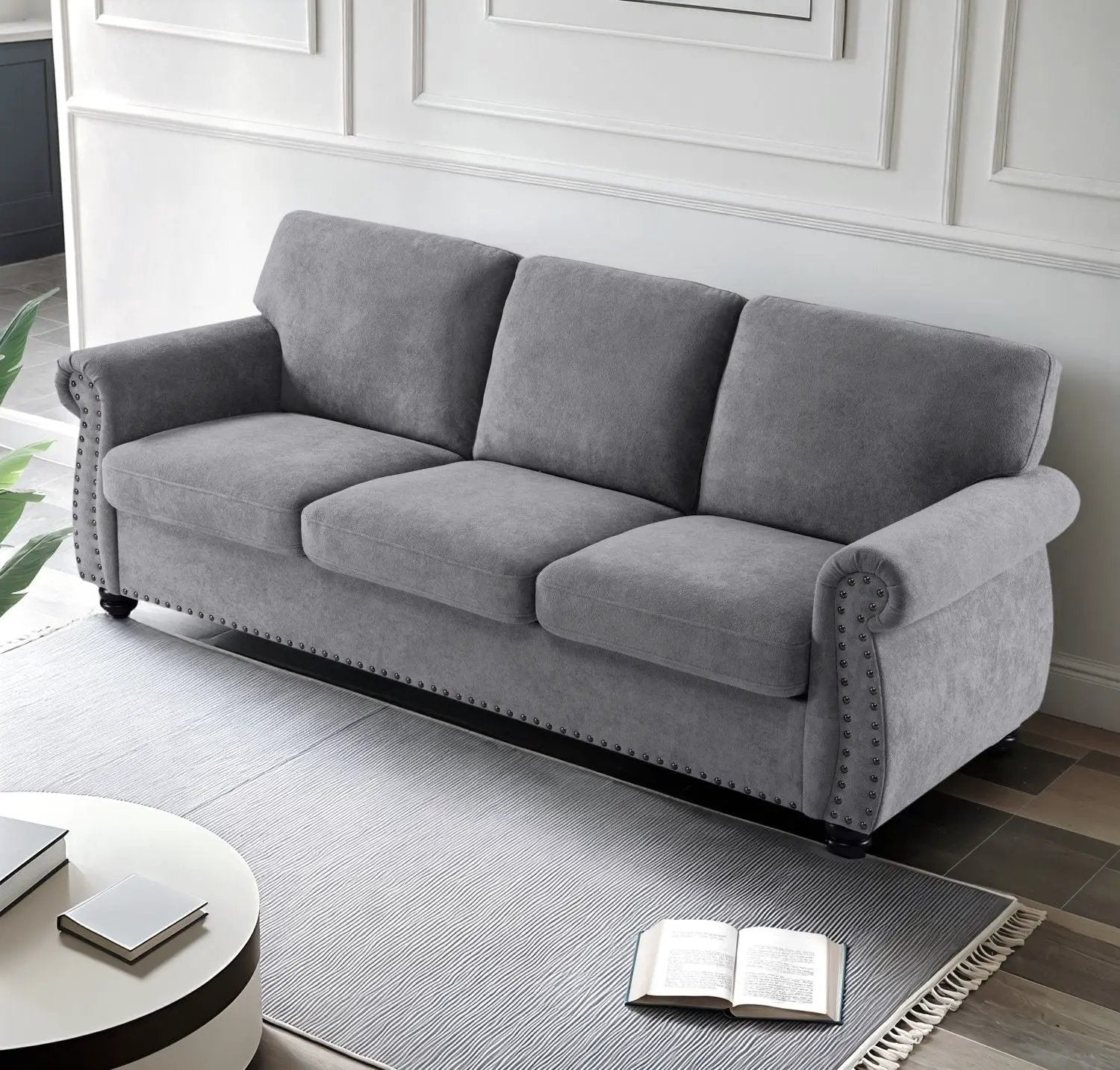 Soft Sofa, Upholstered 3 Seater Couch With High Density Foam, Loose Back Cushions And Turned Legs by HouseOfZazla