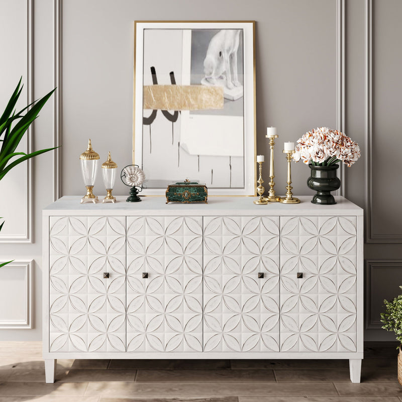 White Wash 4-Door Sideboard Cabinet with Adjustable Shelves, photo 6 of 11
