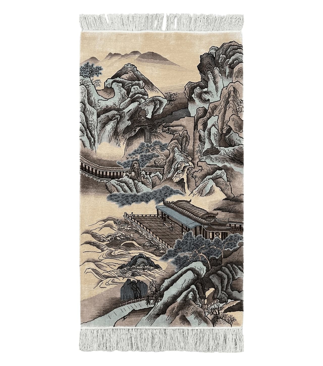 Silk Chinese Wall Hanging Rug 3x6 ft Tapestry, Pagoda Scene, Pictorial, High Quality Fine Hand Knotted Vintage, Asian Oriental Handmade Nice by Jewel Rugs