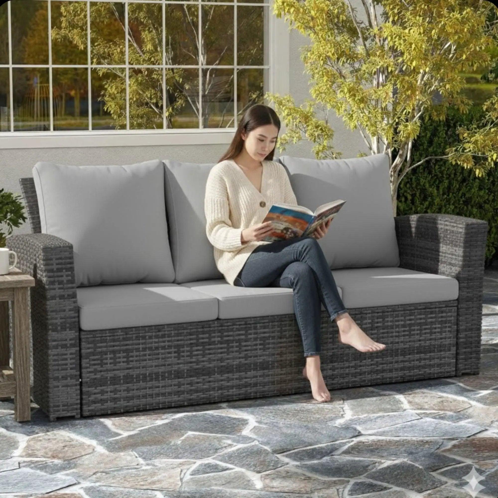 All-Weather Wicker 3 Seat Patio Sofa With Thick Cushions by HouseOfZazla