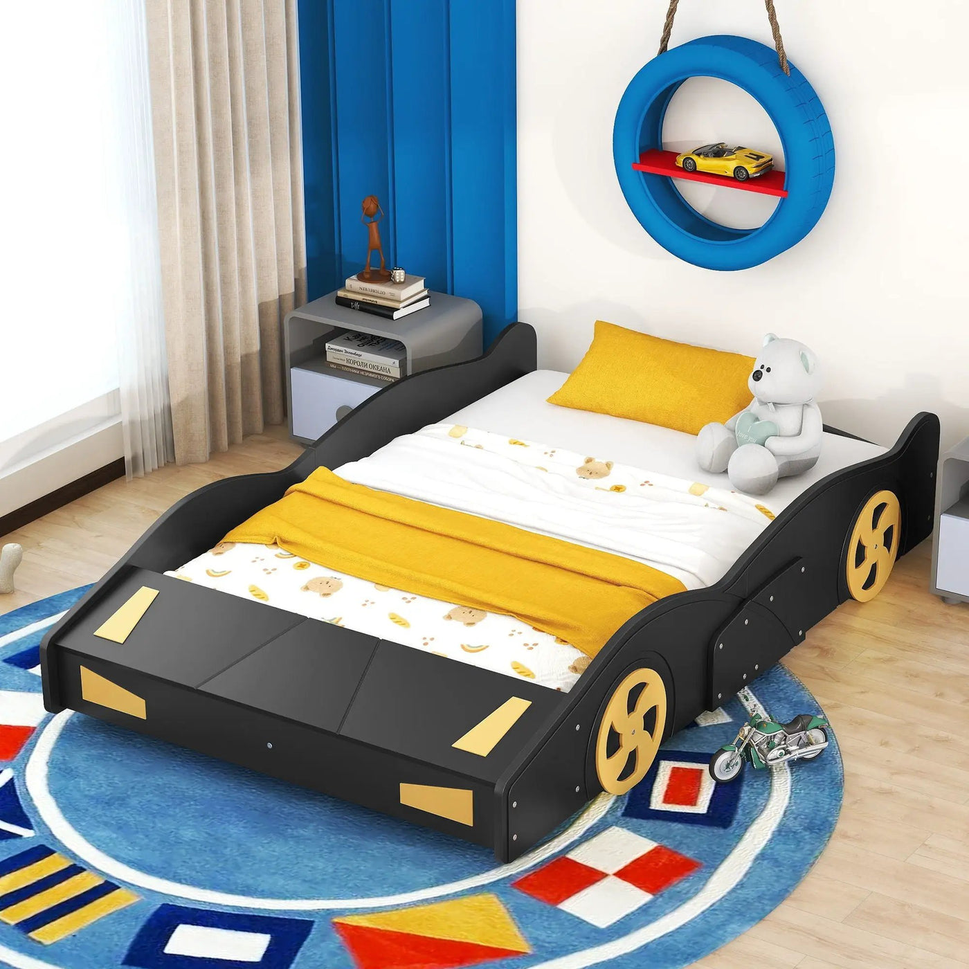 Race Car Shaped Platform Bed With Wheels And Storage by HouseOfZazla