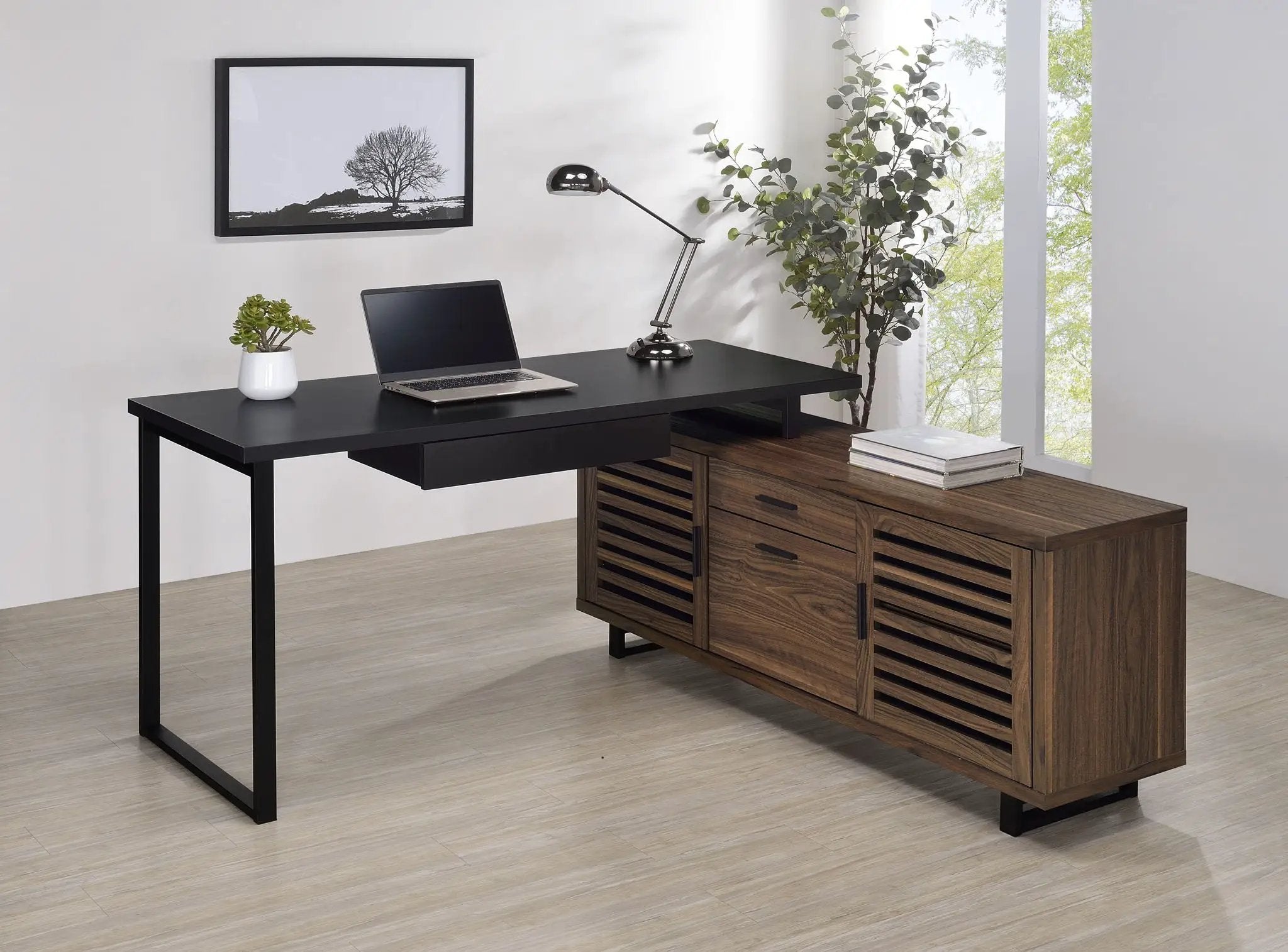 Maddox 60-inch L-Shape Office Computer Desk Black and Walnut by Unique Piece Furniture