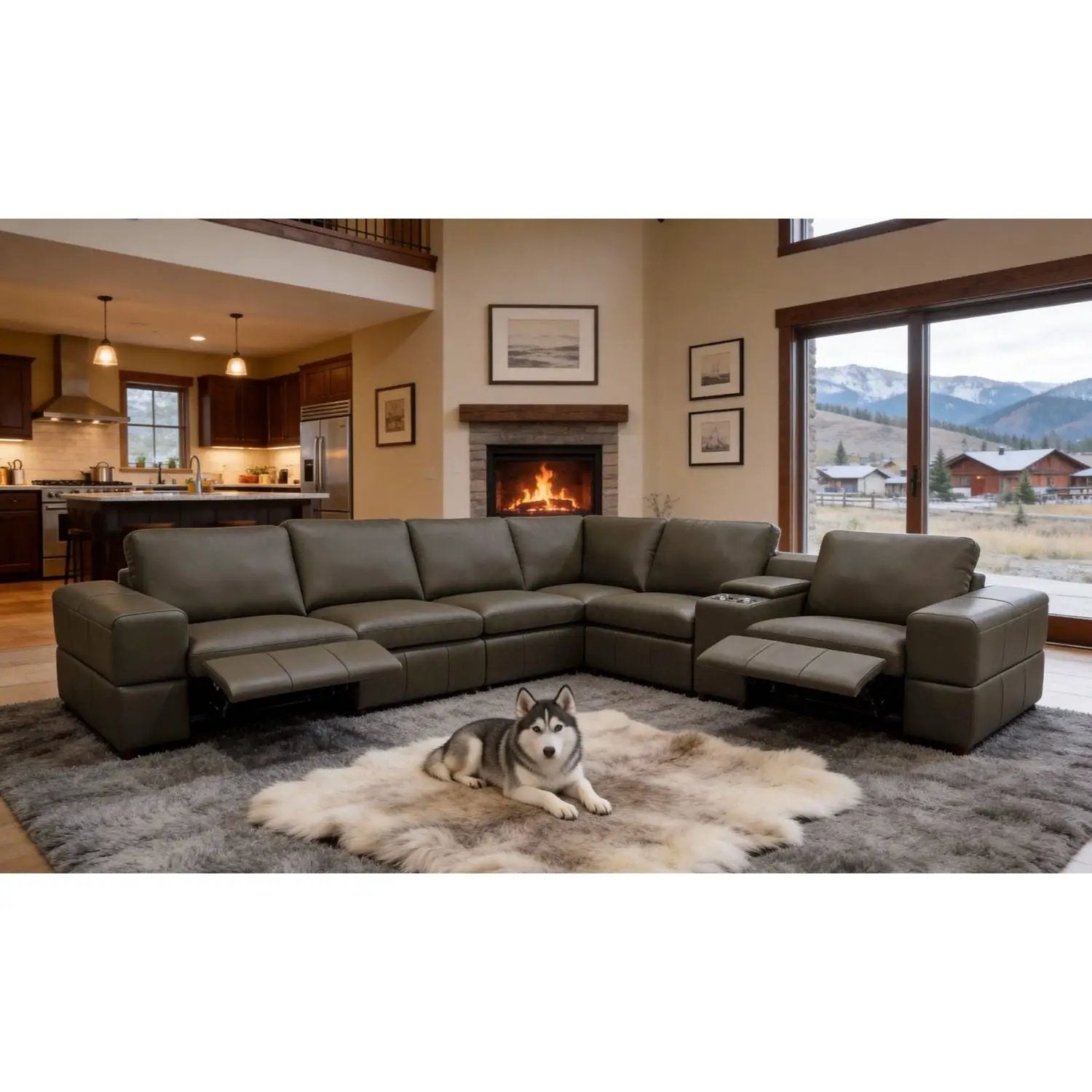 Upholstered Large Arms Sectional With Recliner Seats by Unique Piece Furniture